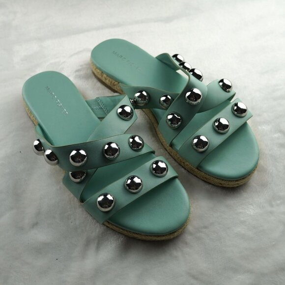 NWOT Marc Fisher Prisca Studded Espadrille Slide Sandals Aqua Blue Size‎ 9M - Picture 2 of 7